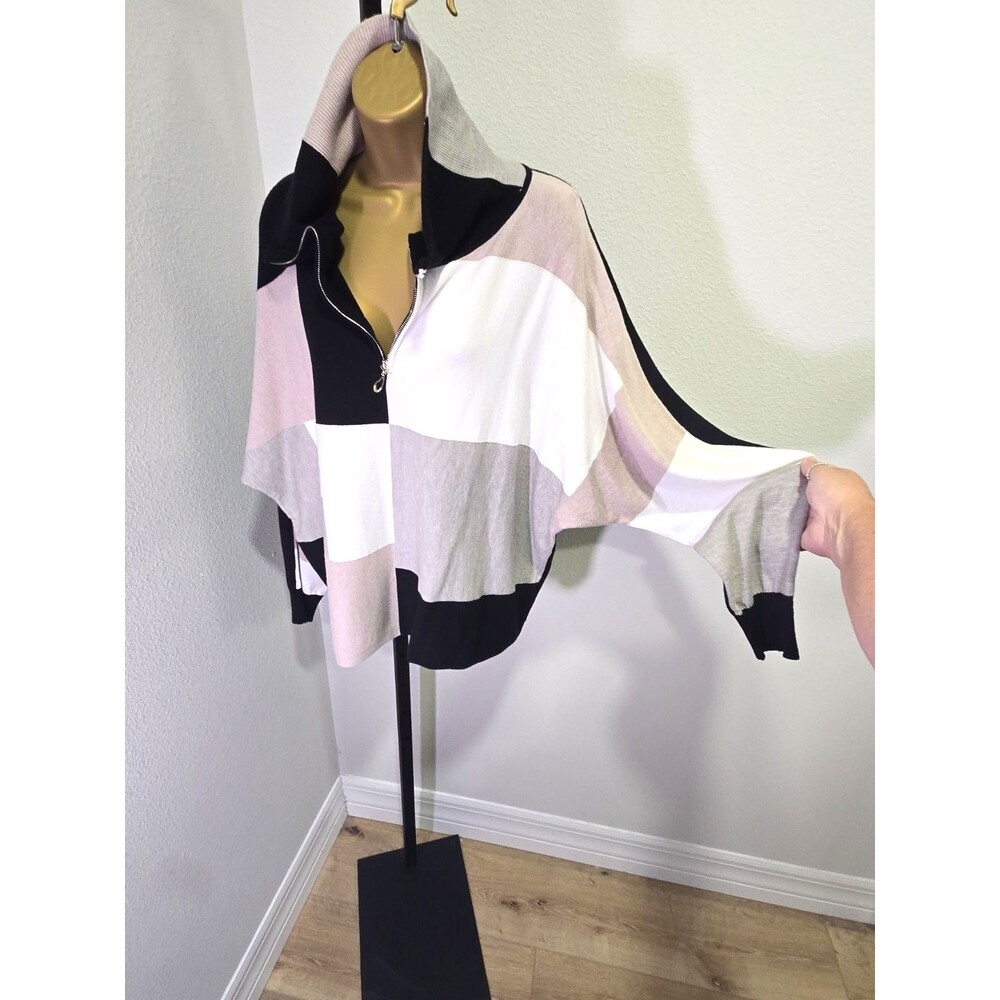 Aaeda Womens Colorblock Pullover Sweater Sz XL Long Sleeve 1/4 Zip Black Neutral